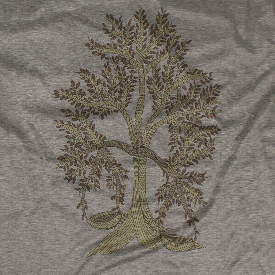 Cotton Tree Design On Back T-shirt - Gray / Yellow