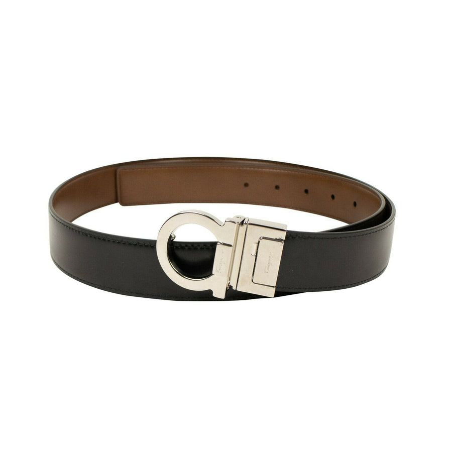 'Gancini' Metal Buckle Belt - Black/Brown