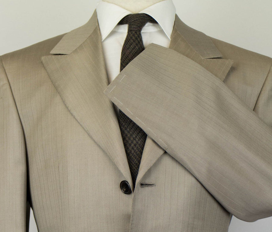 Striped Wool 3 Roll 2 Button Slim Fit Suit - Brown