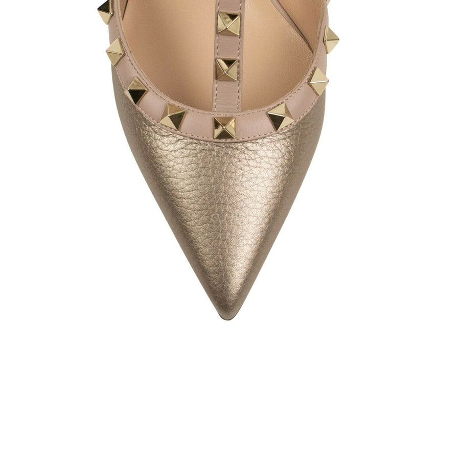 Metallic Leather Rockstud Ankle Strap Pumps - Metallic Pink / Blush