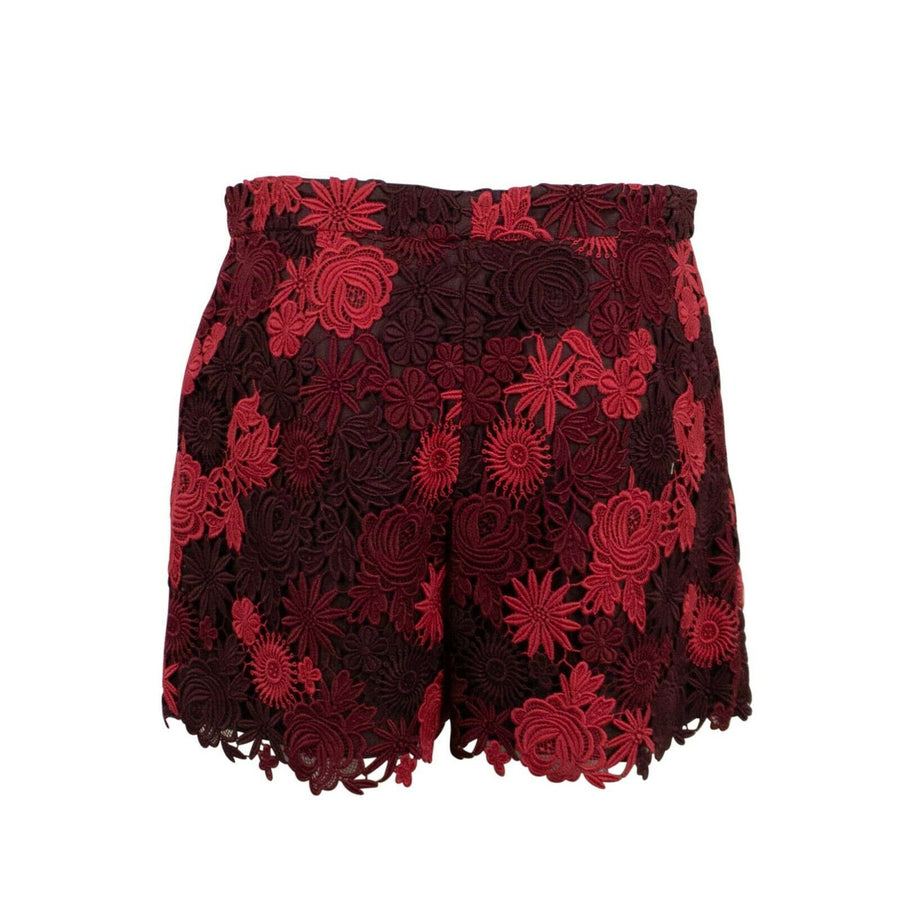 Floral Embroidered Shorts - Burgundy