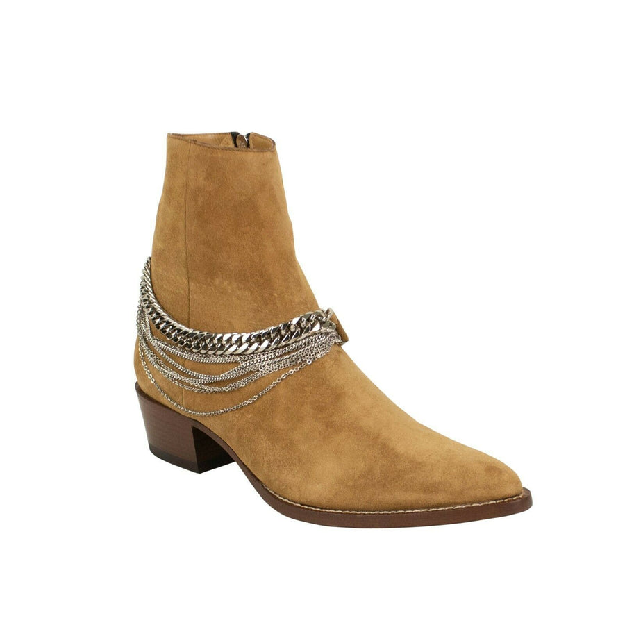 Suede Chain Ankle Boots - Light Brown