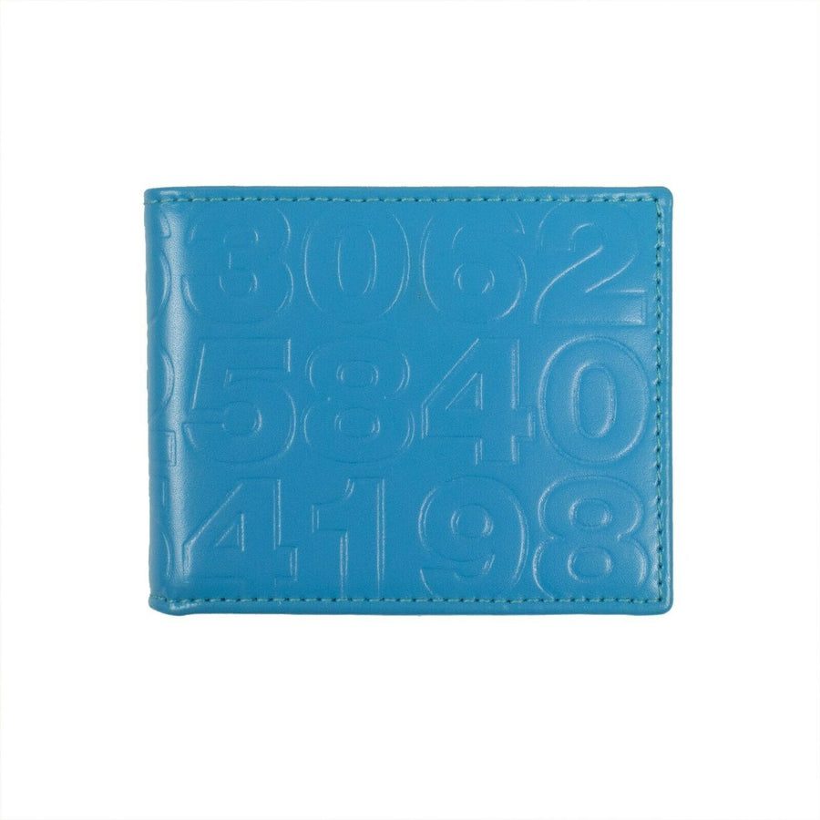 Leather Number Embossed Bi-Fold Wallet - Blue