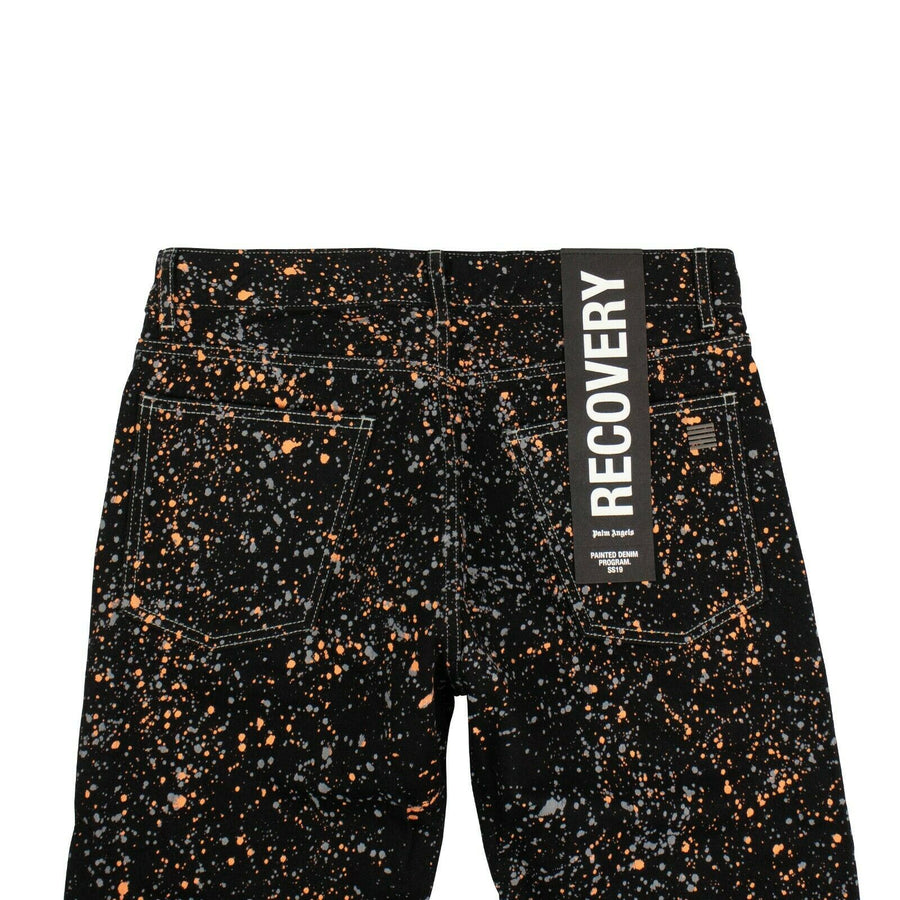 Cotton Paint Splattered Denim Pants -  Black