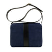 Suede With Black Leather Straps 'Arli' Medium Shoulder Bag - Navy Blue