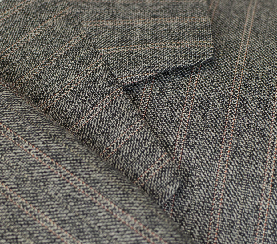 Striped Wool 3 Roll 2 Button Suit - Gray