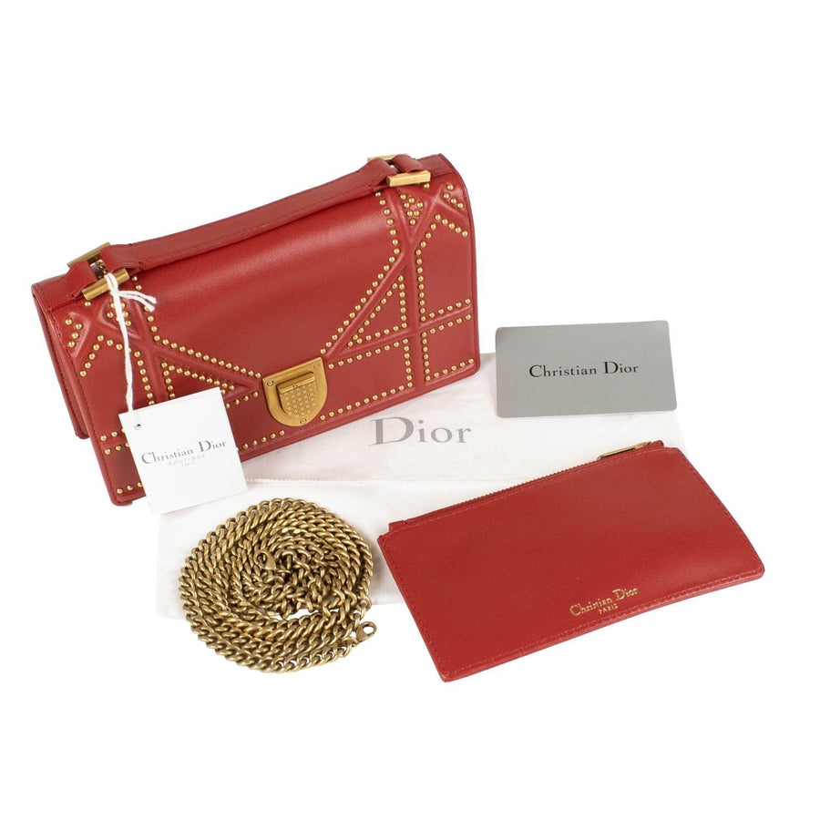 Diorama Lambskin Studded Pouch Shoulder Bag - Red