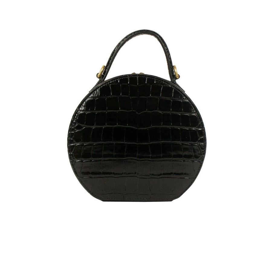 Leather Embossed Crocodile Vanity Mini Shoulder Bag - Black