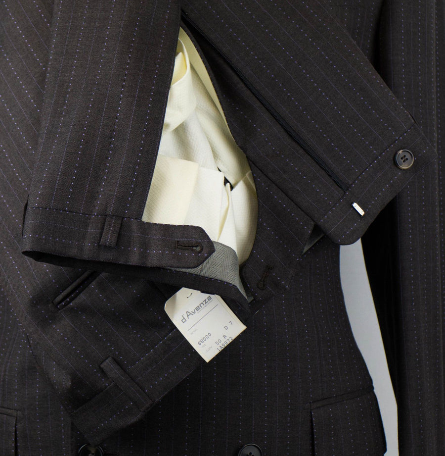 Drop 7 Striped Wool Double Breasted Suit - Brown