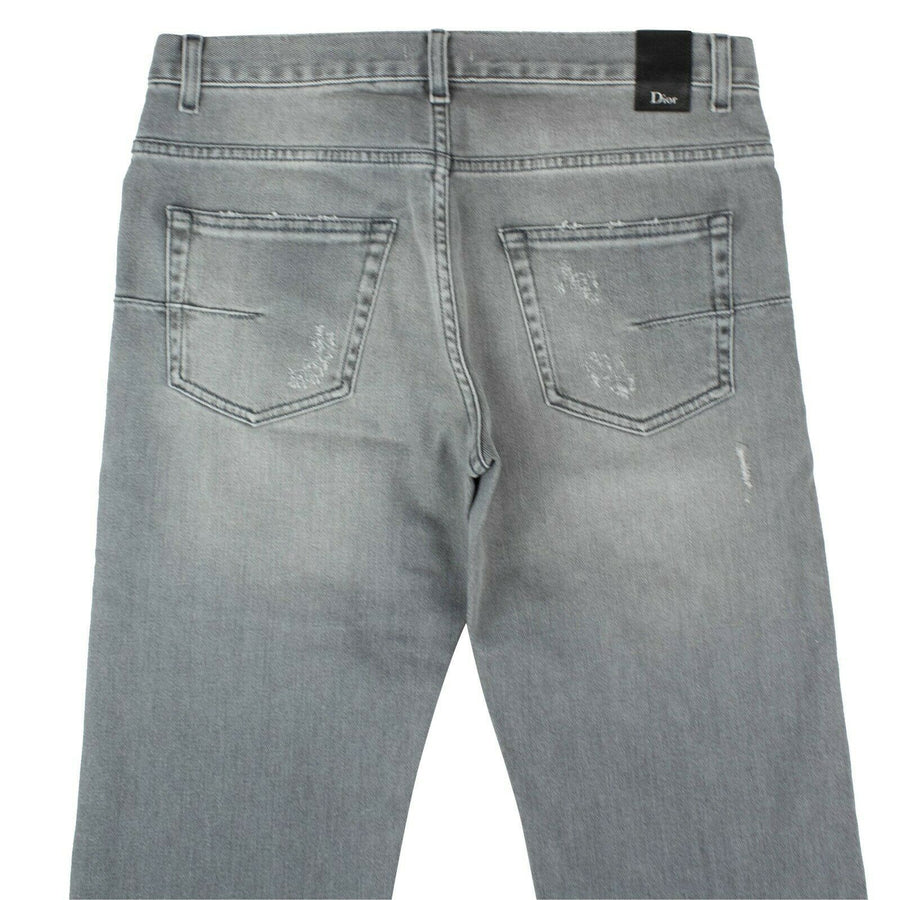 Faded Cotton Blend Distressed Jeans - Gray