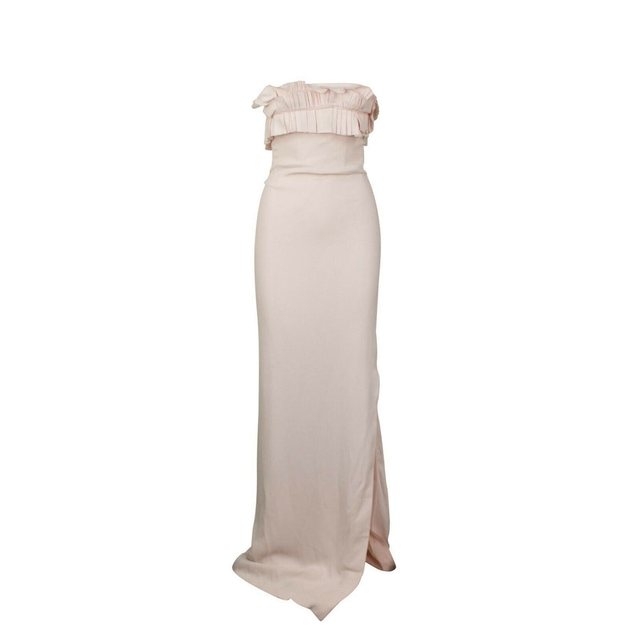 Strapless Ruffle Evening Gown - Light Pink