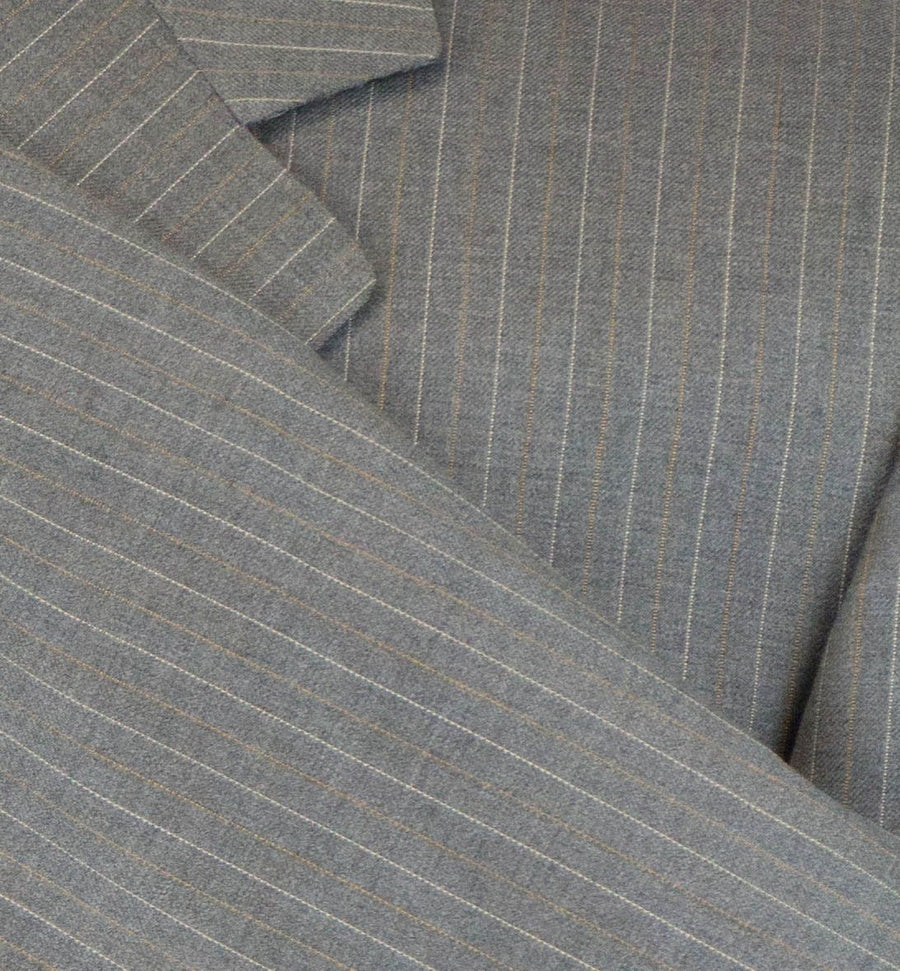 Drop 4 Striped Wool 3 Button Suit - Gray