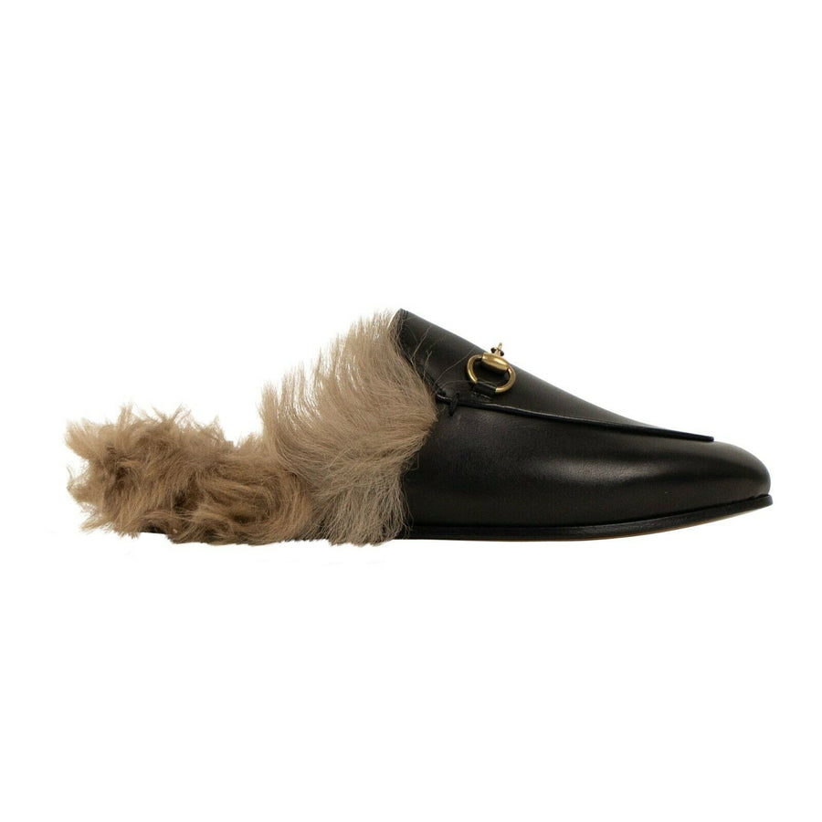 Leather 'Princetown' Fur Mules - Black