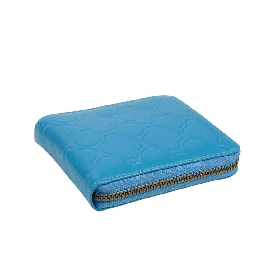 Leather Clover Embossed Small Wallet - Blue