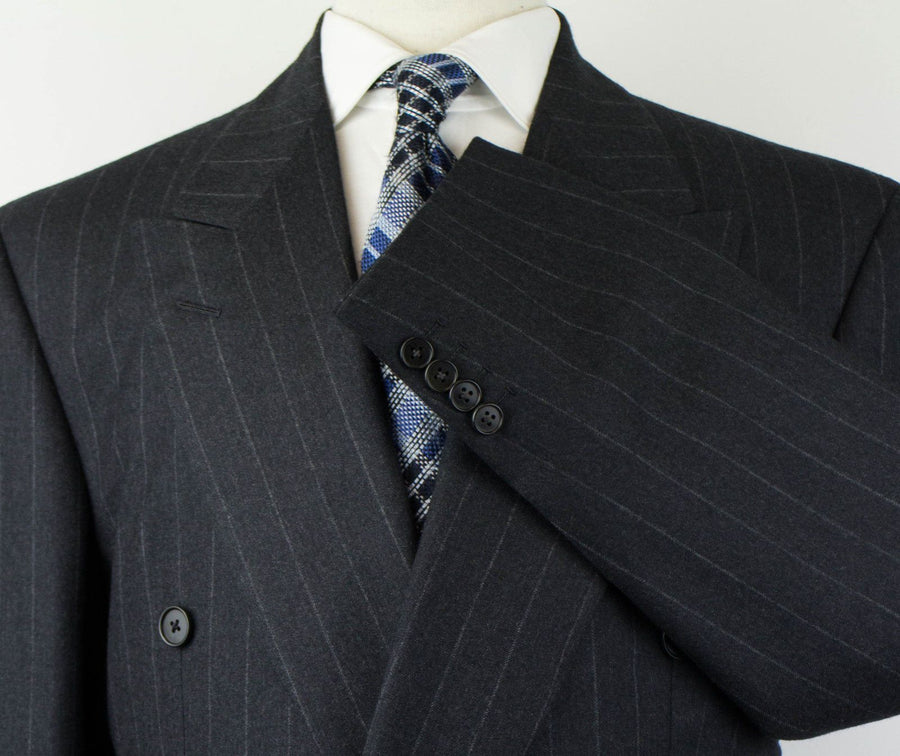 Striped Wool Double Breasted Suit - Gray