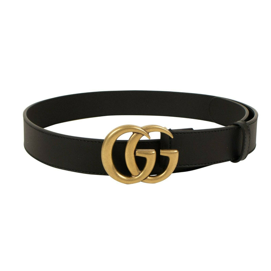 Leather Double G Slim Belt - Black