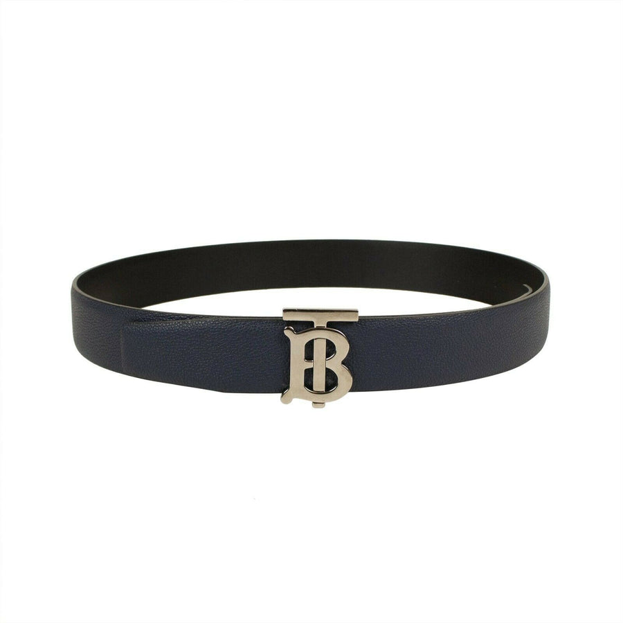 Leather Reversible Monogram Buckle Belt - Blue/Black