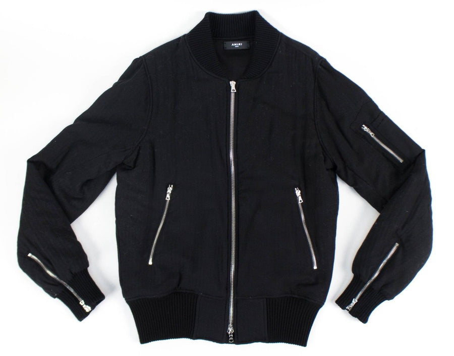 Cotton Blend Zippers Bomber Jacket - Black