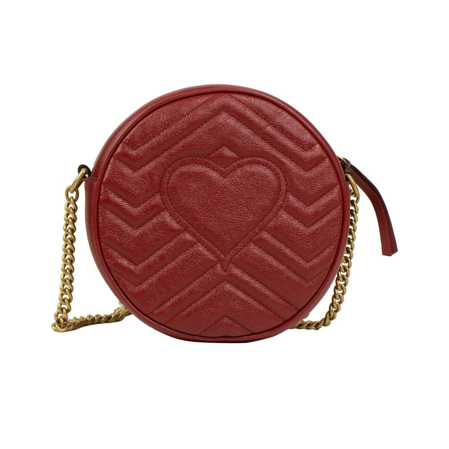 Quilted GG Marmont Chevron Leather Mini Round Shoulder Bag - Red