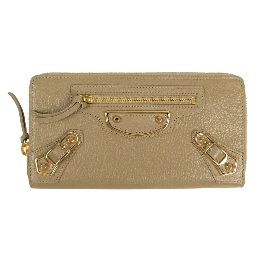 Classic Metallic Edge Continental Zip Around Wallet - Tan