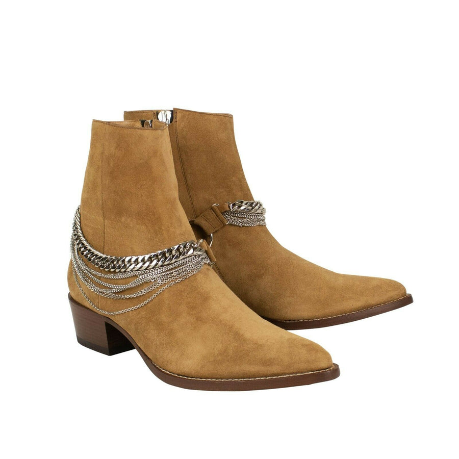 Suede Chain Ankle Boots - Light Brown