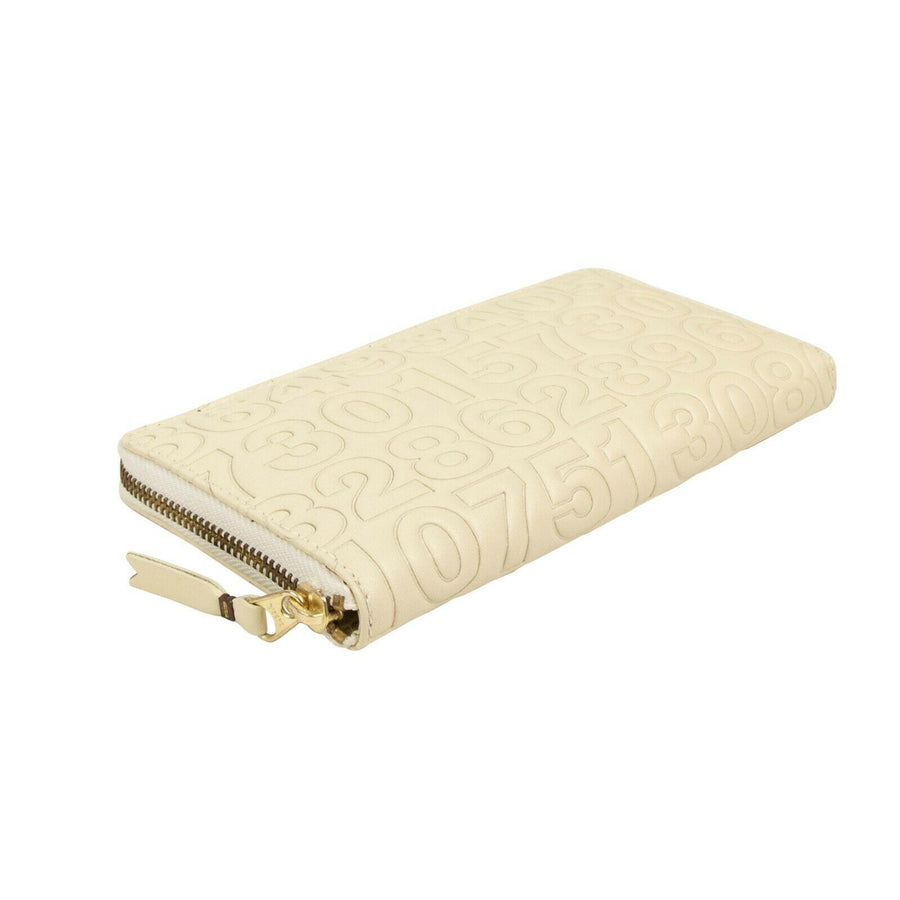 Leather Number Embossed Wallet - Ivory