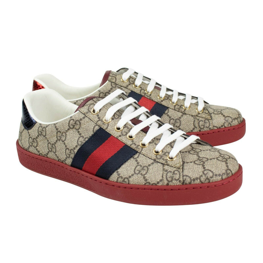 Men's Ace GG Supreme Web Lace Up Sneakers - Beige / Red