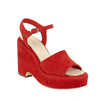 Suede Block Heel Sandals - Red