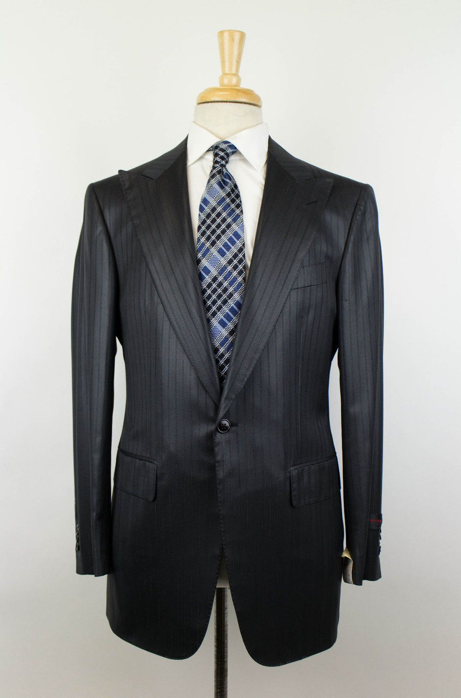 Drop 7 Pin Striped Wool 1 Button Suit - Gray