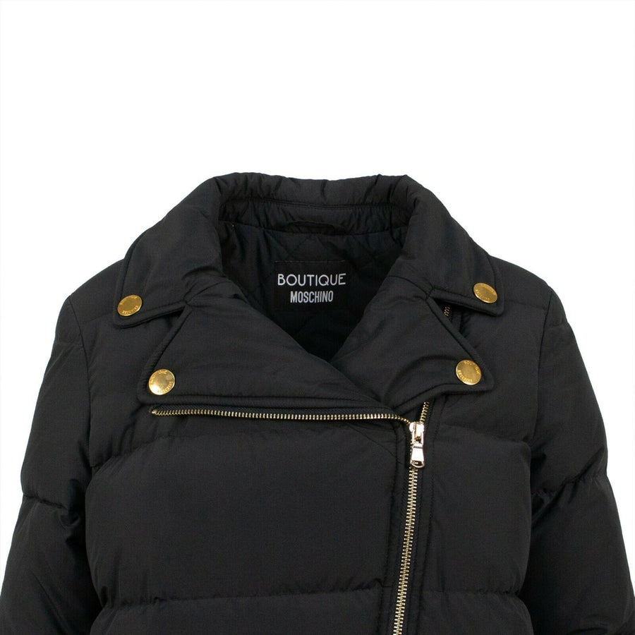 Polyester Gold Detail Long Puffer Coat - Black