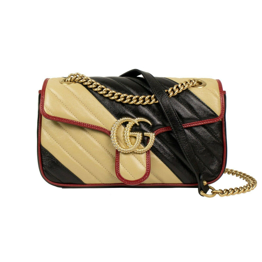 Small Striped Quilted GG Marmont Matelasse Shoulder Bag - Beige / Black