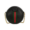 Mini Round Leather Ophidia Web Shoulder Bag - Black