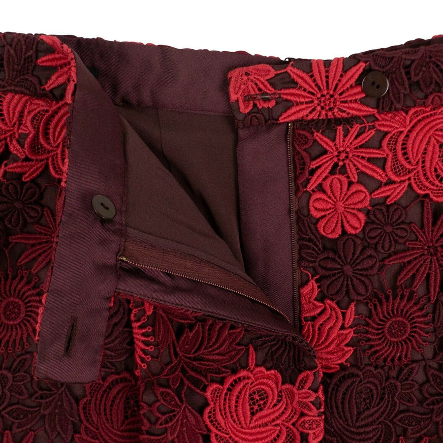 Floral Embroidered Shorts - Burgundy