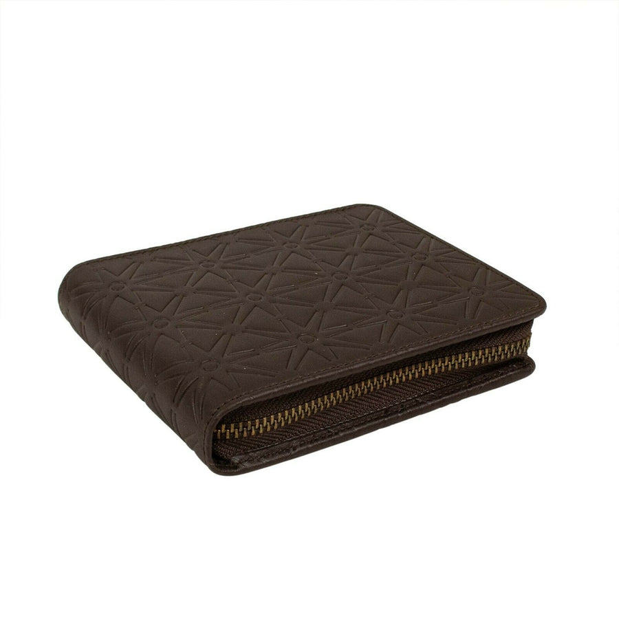 Leather Star Cardholder Zip Around Wallet - Brown