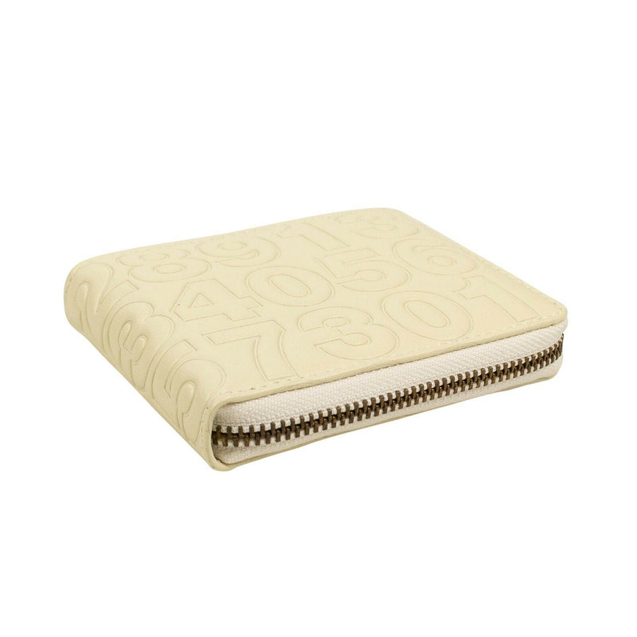 Leather Number Embossed Small Wallet - Ivory