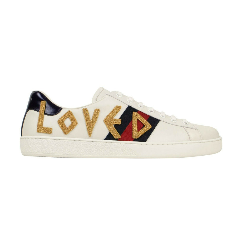 Men's Embroidered 'Loved' Ace Leather Sneakers - White