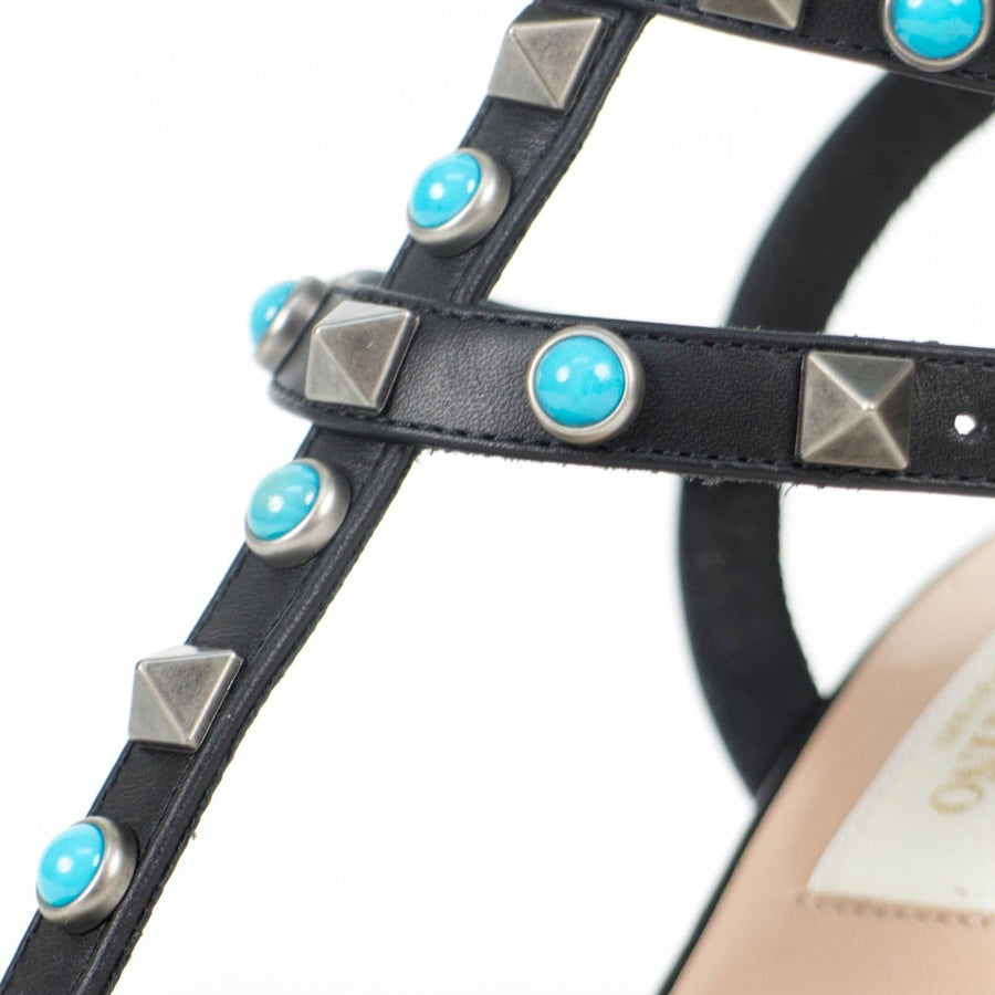 Rolling Rockstud Turquoise Caged Pumps - Black