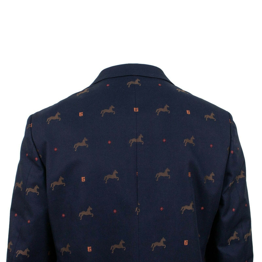 Cambridge Horse Pattern Gabardine Blazer Jacket - Blue