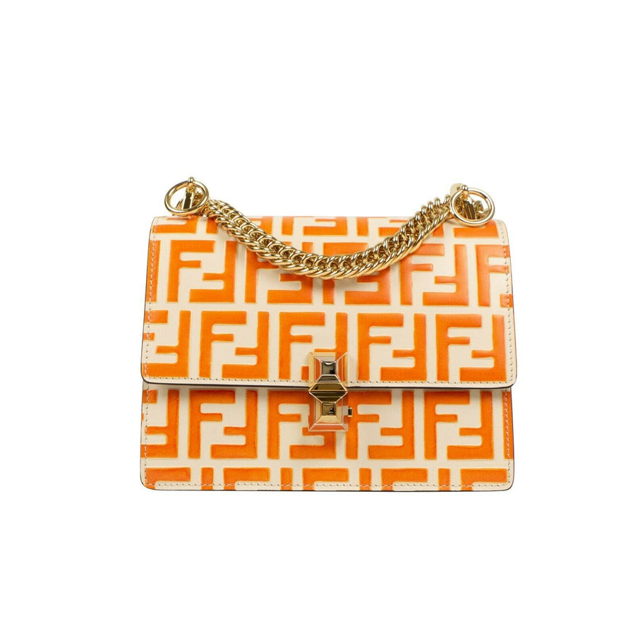 Small Kan I Leather FF Chain Strap Bag - White / Orange