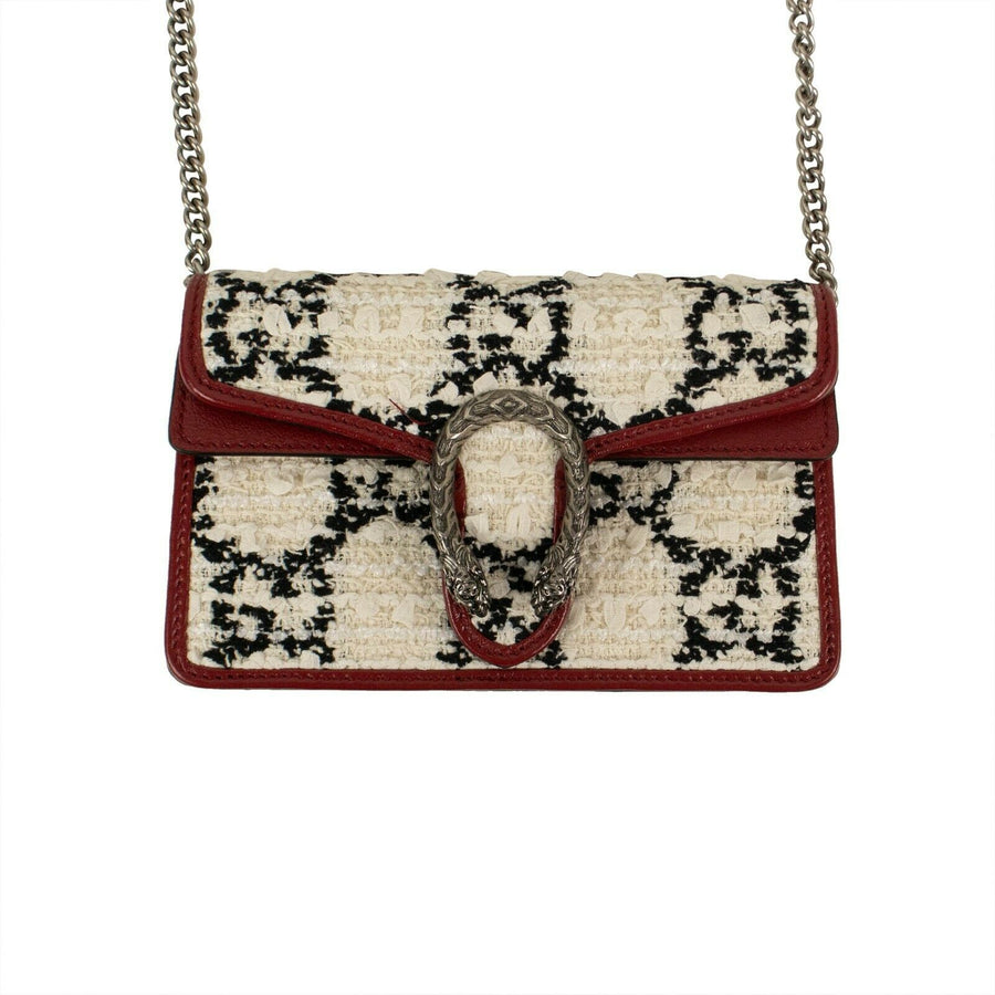 Tweed GG 'Dionysus' Super Mini Shoulder Bag - White And Black