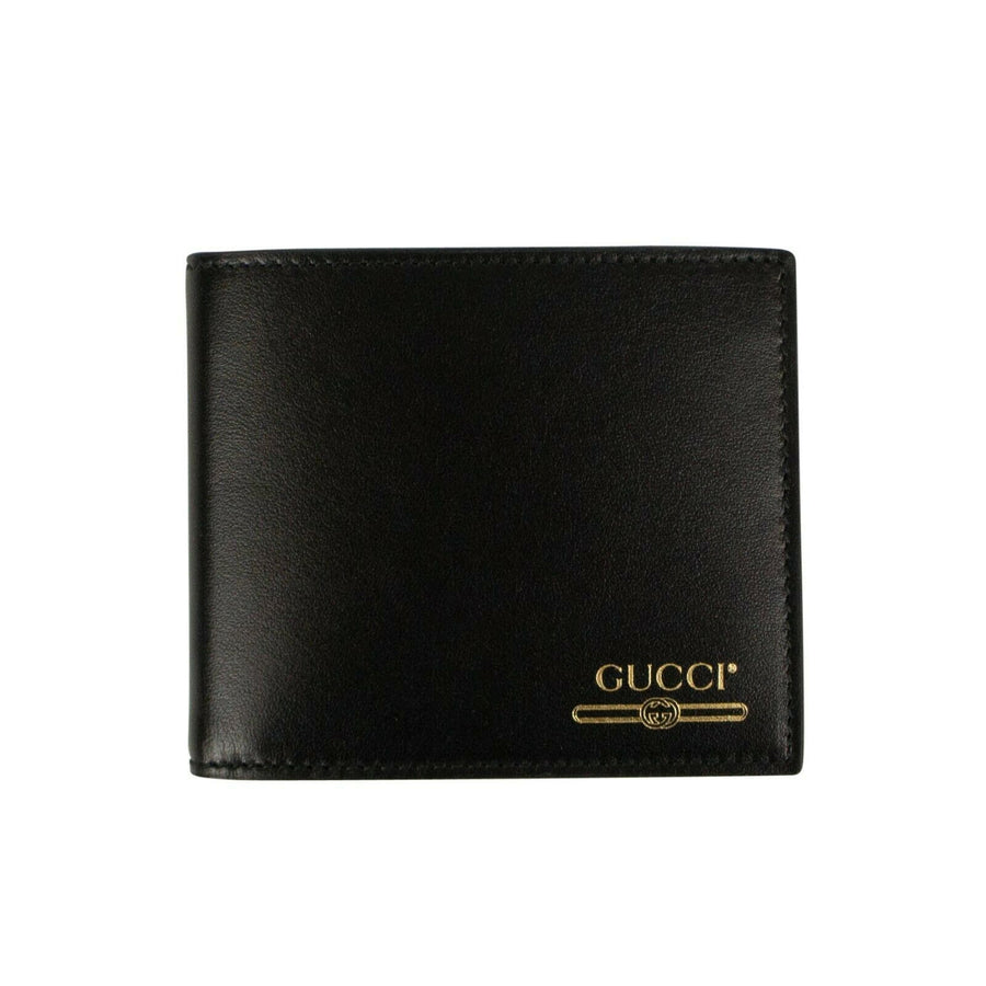 Gold Logo Smooth Leather Wallet - Black