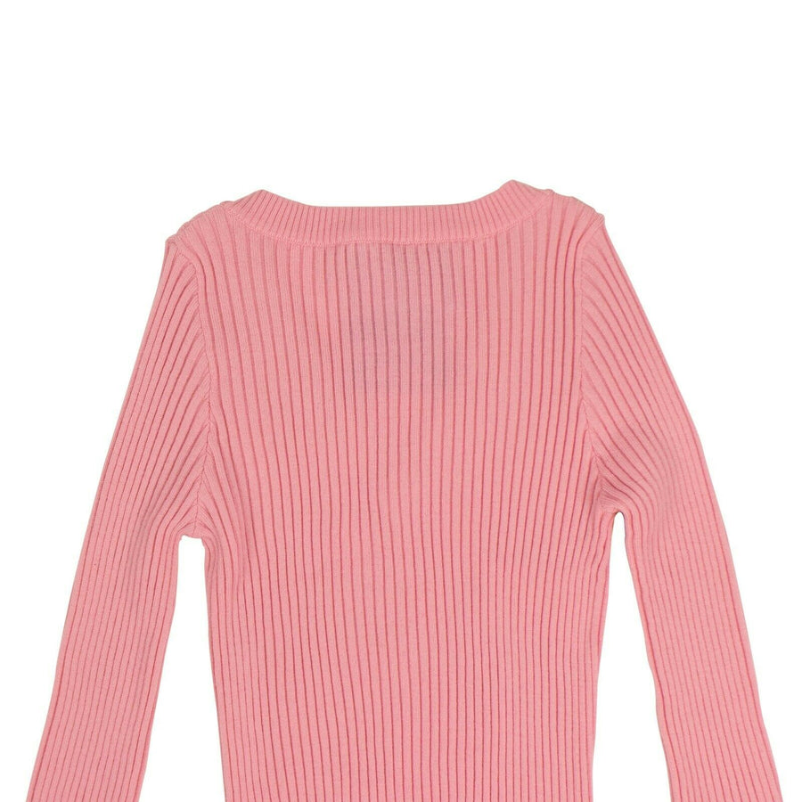 Midi Body-Con Ribbed Bell Sleeve Sweater Dress - Pink