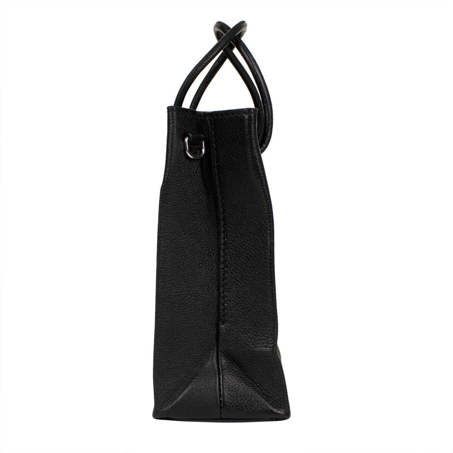 Small Leather Heritage Shopping Tote Bag - Black