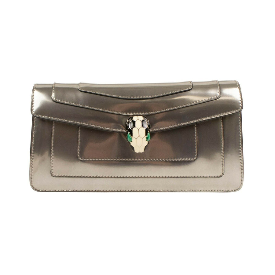 Metallic Leather Serpenti Forever Shoulder Bag - Silver