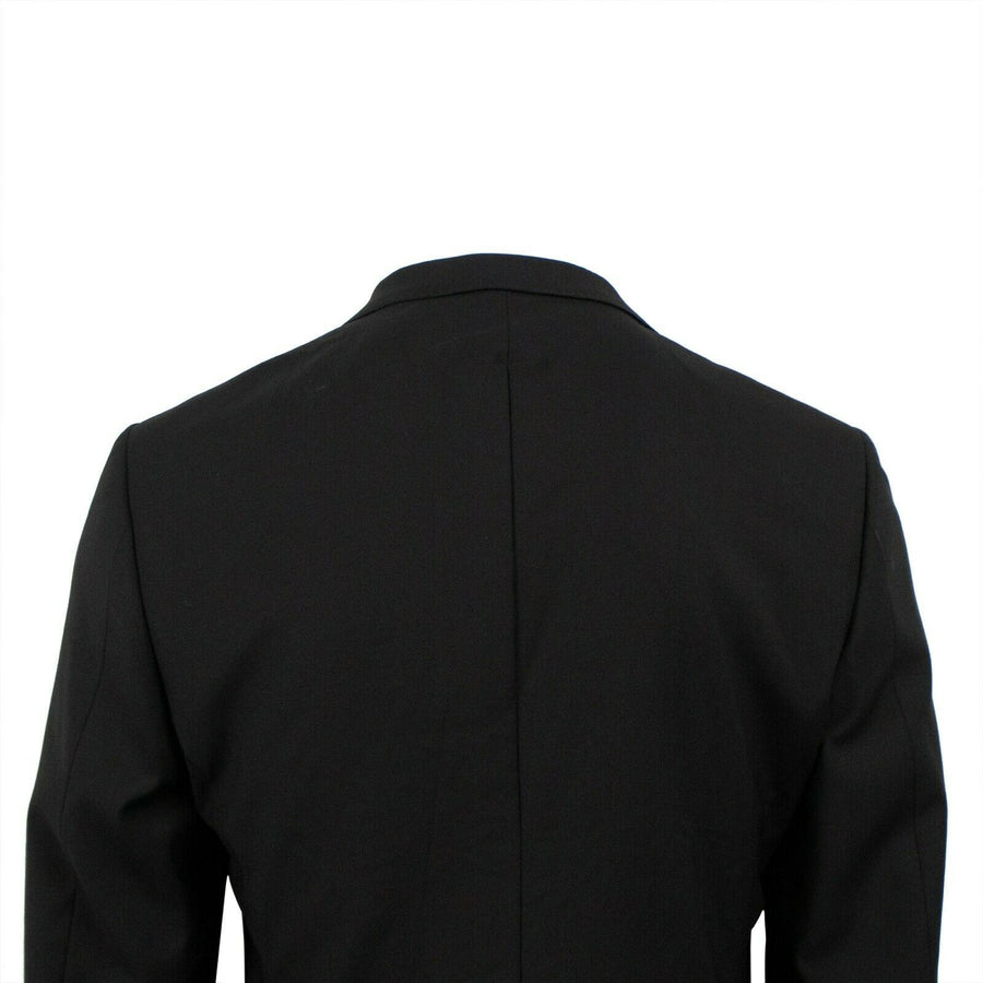 Wool Two Button Tuxedo Suit - Black