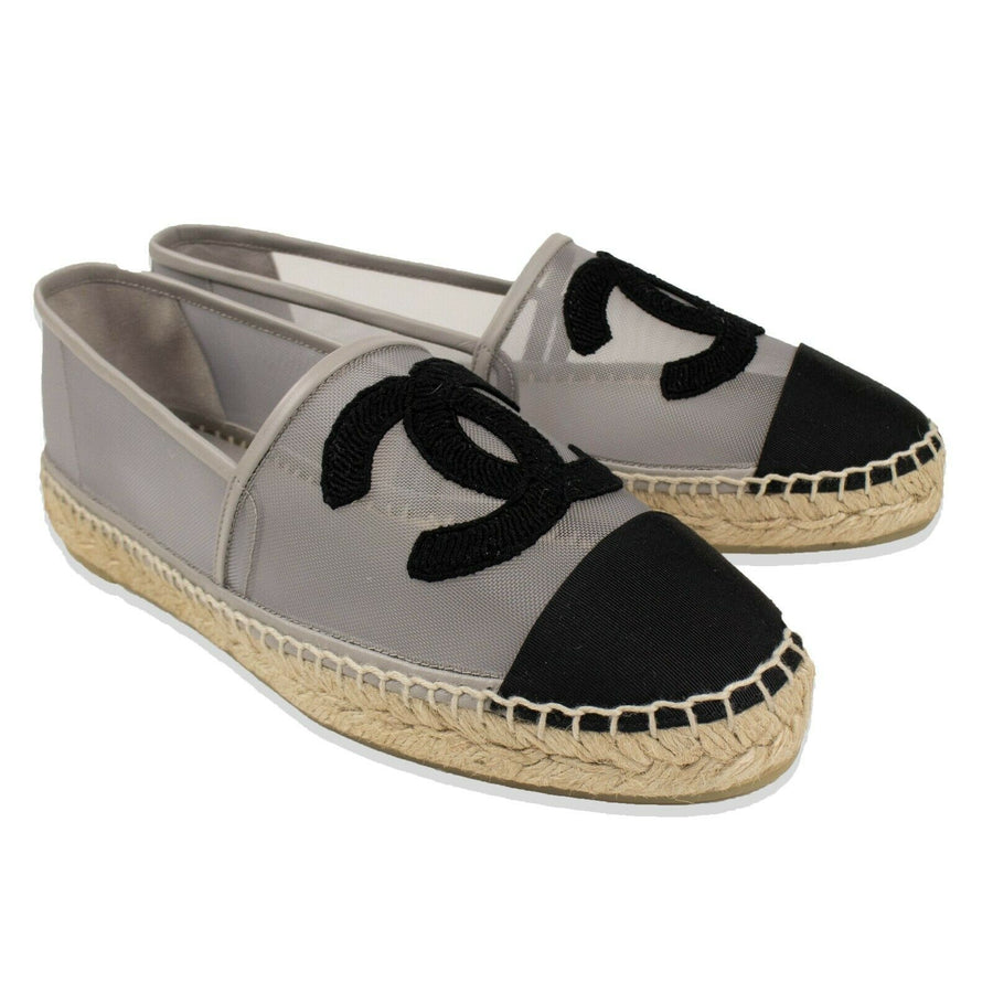 Mesh And Grosgrain Logo Espadrilles - Gray