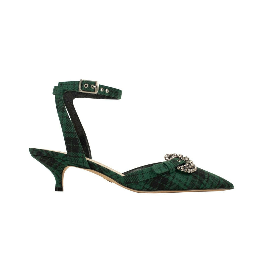 'Dior Gang' Tartan Ankle Strap Heels - Green