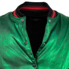 Metallic Silk Baseball Bomber Varsity Jacket - Green