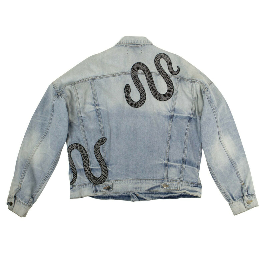 Snake Embellished Over-Sized Trucker Jacket - Denim