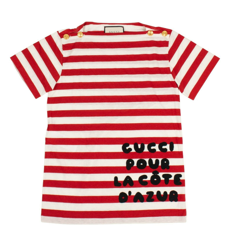 Women's Cote d'Azur Striped Patch Cotton T-Shirt - Red / White